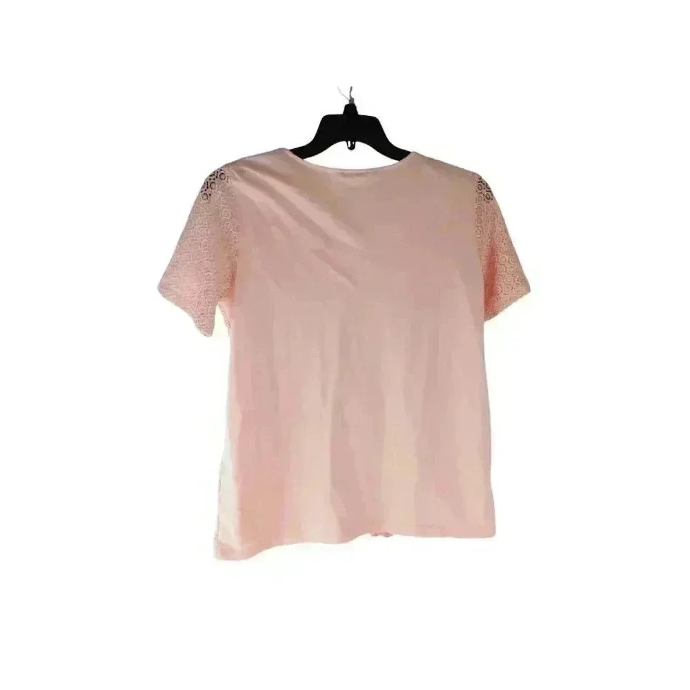 Alfred Dunner Women's Pink Coral  Lace Sequins Pullover V - Neck Top sz Medium - Picture 3 of 9